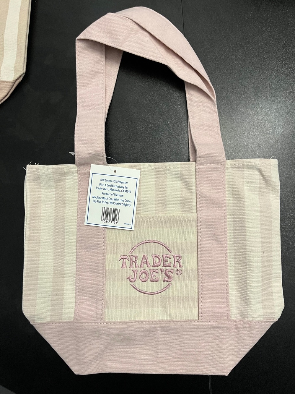 Trader Joe’s Striped Mini Canvas tote bag, Set of 4 Blue,pink,beige,lavenderNWT - Picture 5 of 9